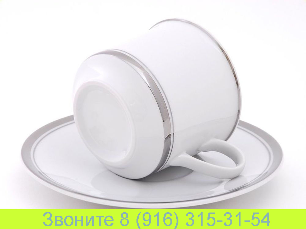 Набор кофейных чашек 150 мл с блюдцем 14 см Сабина Sabina Отводка Платина