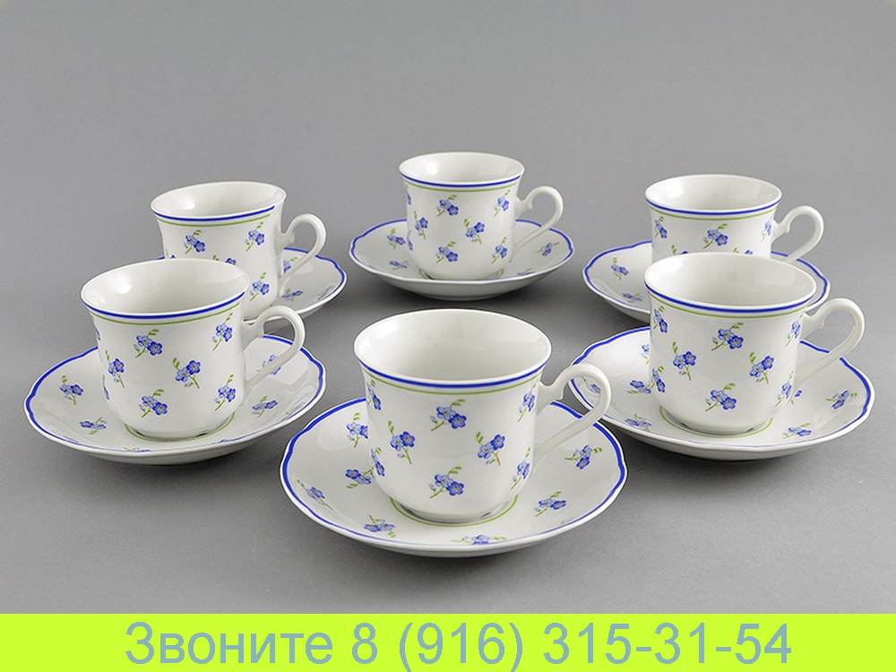 Набор чайных чашек 200 мл с блюдцем 15 см Мэри-Энн Mary-Anne Синие Цветы