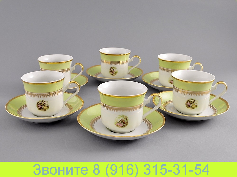 Набор чайных чашек 200 мл с блюдцем 15 см Мэри-Энн Mary-Anne Салатовое Свидание