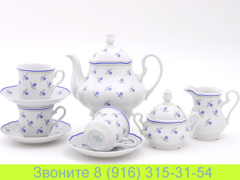 Чайный сервиз Белый Мэри-Энн Mary-Anne Синие Цветы на 6 персон