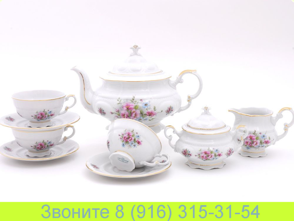 Чайный сервиз Соната Sonata Розовые Цветы на 6 персон 15 предметов