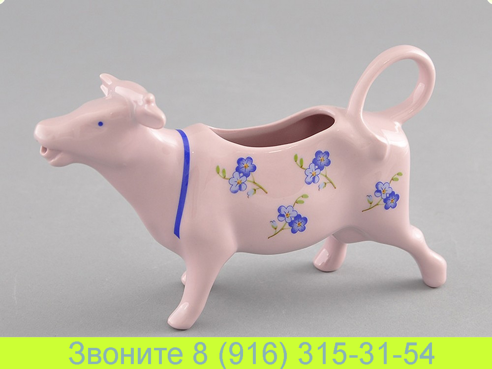 Сливочник-корова 70 мл Розовый Фарфор Мэри-Энн Mary-Anne Синие Цветы