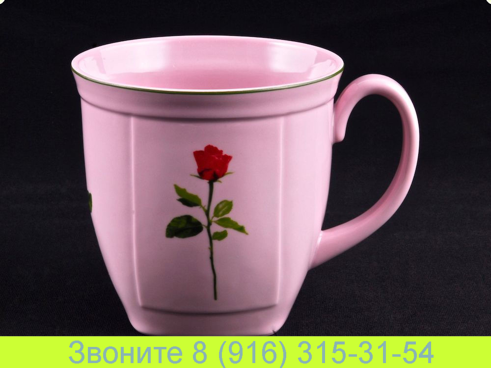 Кружка граненная 600 мл Розовый Фарфор Роза