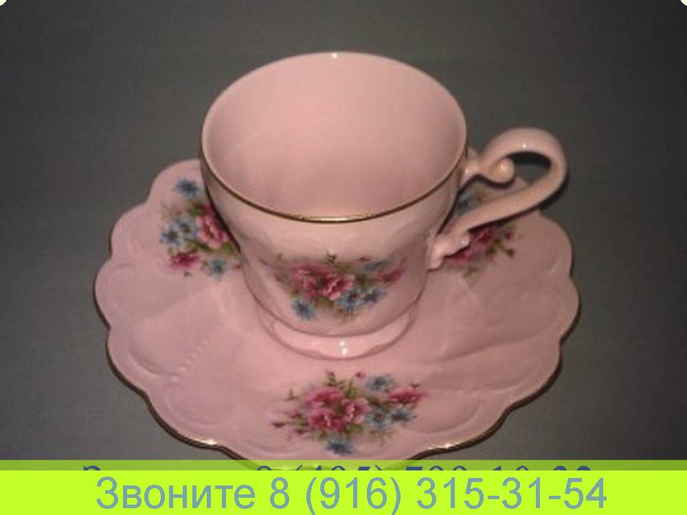 Кофейная чашка 150 мл с блюдцем Розовый Фарфор Соната Розовые Цветы